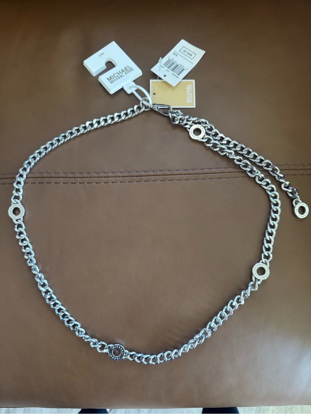 Michael Kors Silver Chain Belt with Logo Rings